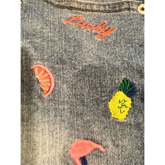 Lucky Brand flamingos pineapple watermelon embroidered jeans  shorts - Picture 3 of 14